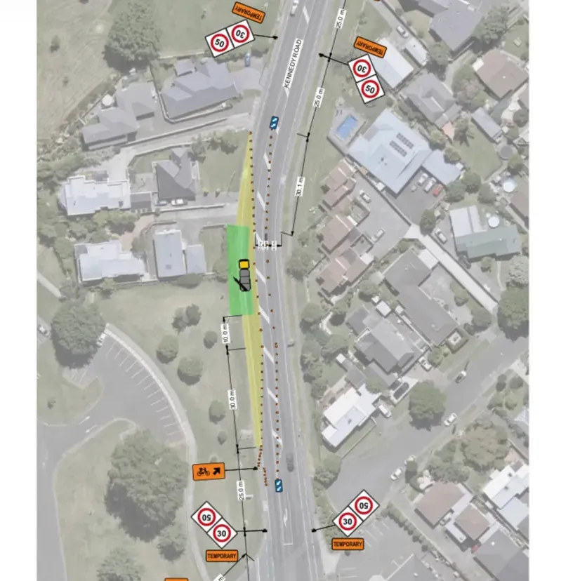 Aerial traffic management plan drawing for a Hawke's Bay street