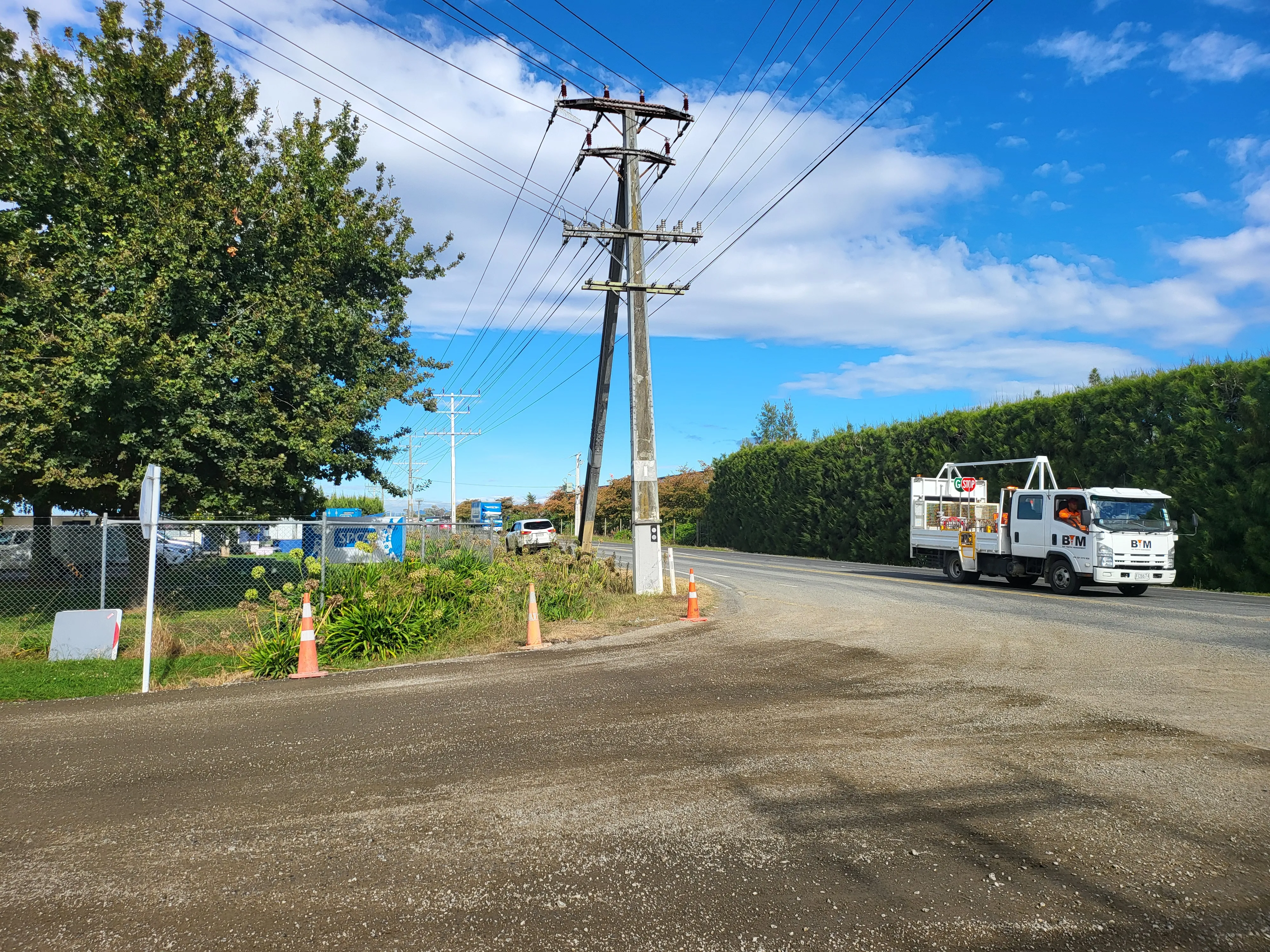 BTM ute and cones on the roadside